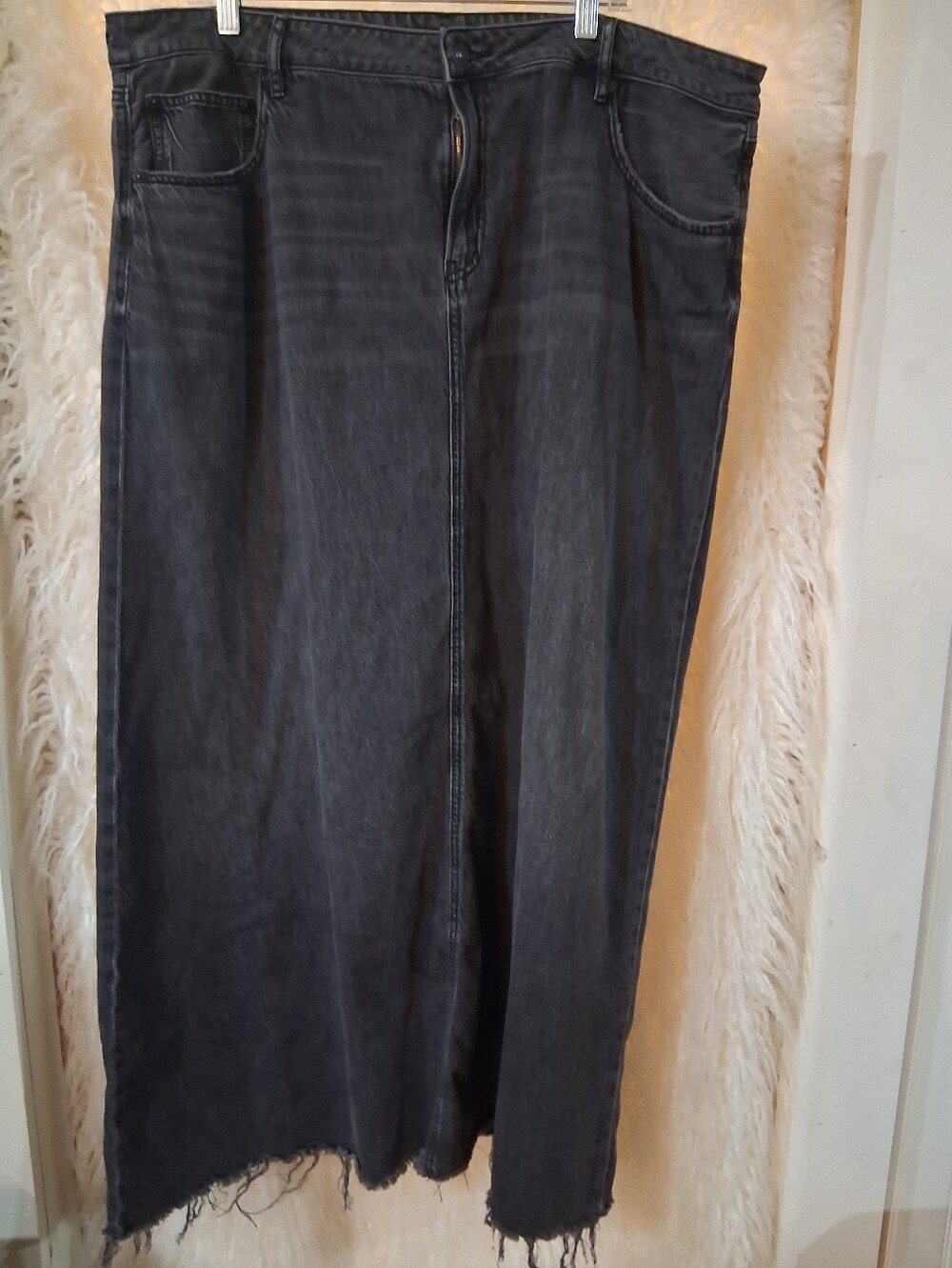 American Eagle Outfitters Black Denim Maxi Skirt with Frayed Hem